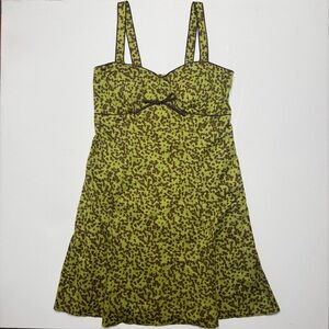 Y2K Geometric Print Babydoll Brunch Bow Crepe Sun Spring Dress Coquette